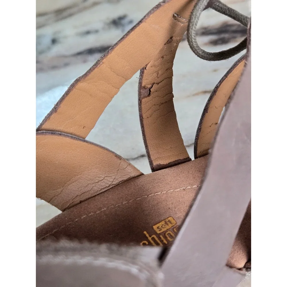 Clarks‎ Collection Taupe Leather Strappy Cork Wedge Sandals 9.5M